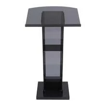 gladney Clear Acrylic Podium Stand With Slanted Reading Surface Raised Lip Dual Storage Panels Reinforced Base Portable Floor Lectern With Handle Slots And Hardware, 60*45cm Platform - Default - View 8
