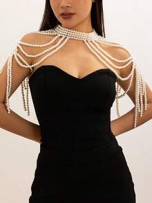 1pc Ocean Vacation Style Faux Pearl Beaded Tassel Shoulder Chain, Elegant Luxurious Vacation/Travel, Casual Daily, Party, Couple Date, Women's Festival Birthday Versatile Jewelry Gift - Shoulder Chain - View 2