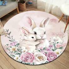 1pc Pink Rose Rabbit Area Rug, Living Room Decor, Home Casual Carpet, Decorative Carpet For Easter, Easter Bunny, Easter Decoration, Easter Gift, Bedroom Decor, Small Rug, Carpet, Home Decor, Living Room Carpet, Living Room Small Rug, Bedroom Carpet, Living Room Home Decor, Outdoor Rug, Plush Carpet, Fuzzy Carpet, Autumn/Winter Carpet, Thick/Fluffy, Washable Rug - Multicolor - View 4