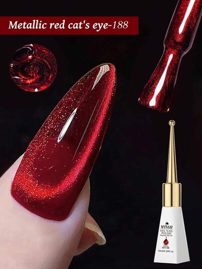 Mtssii 10ml Esmalte de uñas en gel magnético de color rojo oscuro tipo rubí brillante y cristalino para uñas de invierno, DIY, efecto de luz de destello, barniz de gel semi-permanente para salón y DIY