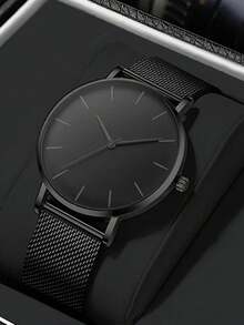 1块男士网状表带石英表 - 黑色 - 查看 3