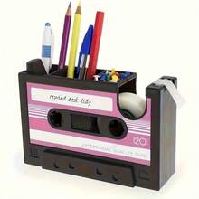 1pc Multifunctional Pen Holder, Creative Retro Cassette Tape Shaped Desk Organizer - one-size - View 7