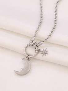 1件装不锈钢日月吊坠项链 时尚18K镀金饰品项链 女士防水首饰 - 項鍊 - 查看 6