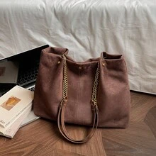 Túi xách dây xích phong cách châu Âu cổ điển, chất liệu da lộn mềm mại, thanh lịch, tối giản, thích hợp cho nữ. - Cà phê - Xem 6