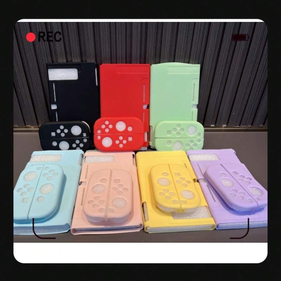 3pcs Soft Solid Color Protective Case Set, Shock-Proof Protective Cover Suitable For Nintendo Switch Game Console - Pink - View 1