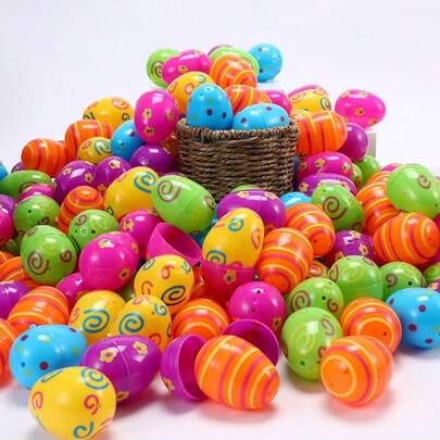 10/20pcs Easter Blind Box Lucky Draw Egg Plastic Open Eggshell 6*4.5cm Printed Holiday Eggs Easter Decorations, Surprise Gift Eggs