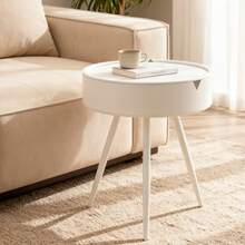 Bedside & Side Table | Modern Round Rattan Table For Living Room, Nightstand, Coffee, Cocktail Or Tea Table - White - View 5
