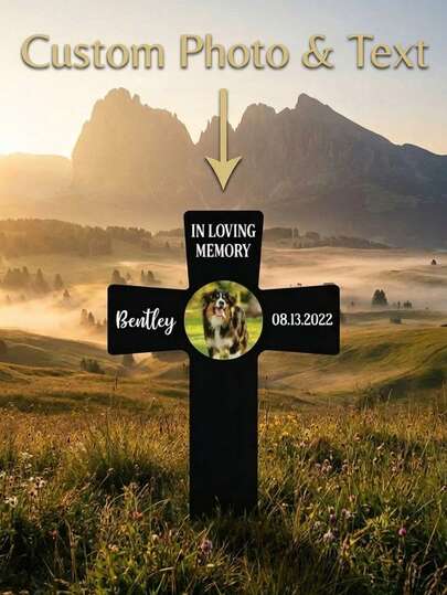 1pc Customized Personalized Dog Memorial Cross,Dog Memorial Stake,Dog Metal Grave Marker,Custom Dog Cemetery Stake,Loss Of Dog Gift,Dog Remembrance Stake