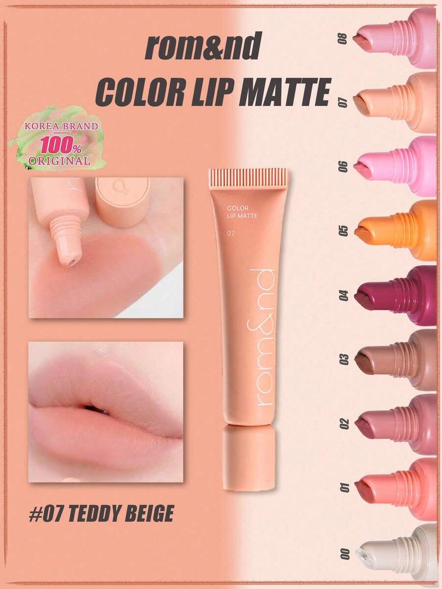 Rom&nd Romand Matte Lipstick 07 Teddy Beige, Lightweight Mousse Texture, Gradient Iridescent, Non-Sticky Mirror Design, Warm Tone Brightens Complexion, 12-Hour Wear, Easy To Layer, Infused With Hyaluronic Acid For Soft Focus Care, Portable Romantic Lipstick, Creates Instant Radiance For Office, Easy To Photograph, Korean Makeup, 8g/0.28oz - 07 TEDDY BEIGE - 查看 1