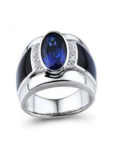 1pc Men's Elegant Luxury Blue Zirconia Stone Ring, Suitable For Wedding, Engagement, Party, Jewelry Gift - Silver - View 4