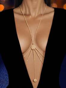 1pc Boho Chic Gold Layered Eye Charm Body Chain Women Crossover Bikini Rave Nightclub Body Jewelry - Gold - View 2