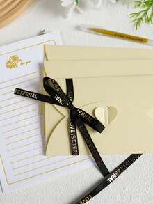 17件套 - 烫金文具套装 - 手写信、情书、高端纪念生日贺卡礼品 - 白金-3信封10燙金信紙3絲帶1金光筆 - 查看 6