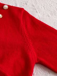Girls' Elegant Solid Color Beaded Short Cardigan, Single-Breasted Thin Shawl - Red - View 6