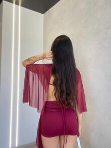Fashion Tulle Set With Flowing Sleeves And Shaping Skirt In Spandex - Gỗ đỏ - Xem 2