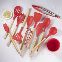 Wooden Handle Silicone Cooking Utensils, Heat Resistant Kitchen Silicone Whisk - Multicolor - View 5