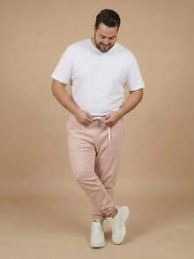 Men's Plus Size Jogger Sweatpants In Flannel Fabric With Pocket | Warm, Plus Size Men's Pants - Rusty Rose - View 6