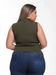 Blusa Regata Plus Size Feminina Canelada Casual - Verde Militar - Visão 2