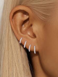 EleRunis 1件 莫桑石水钻 925纯银花朵不对称平底耳骨螺旋穿刺耳环 精致首饰 适合日常佩戴 婚礼派对 订婚 周年纪念 情人节 - 銀色 - 查看 8