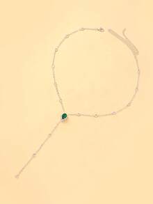 1pc Minimalist Green Teardrop Necklace, Women's Luxury Collarbones Chain With Tassel Pendant, Birthstone Necklace, Minimalist Accessory - Water Drop - View 3