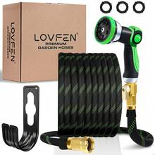 LOVFEN 25/50/75/100FT Braided Garden Hose Set With 10-Function Adjustable Spray Nozzle, Lightweight Flexible Water Hose For Outdoor Garden Irrigation, Patio & Car Cleaning. - Màu xanh lá - Xem 12