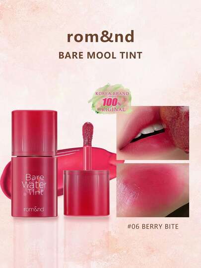 Rom&nd Romand BARE MOOL 唇釉 #06 浆果味，亮泽唇膏，色彩鲜艳，持久显色，MLBB（My Lips But Better，我的唇色，但更美），质地轻盈，滋润持久，显色度高，亮泽妆效，纯素配方，韩国彩妆，4.5克（0.16盎司），赠品