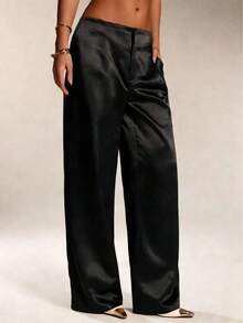Women's Satin Silk Solid Color Pants With Pockets And Zipper, Suitable For Vacation, Office, Brunch, Airport , All Seasons - 白色 - 查看 8