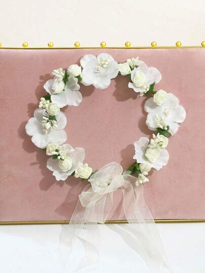 1pc Floral Print Bohemian Polyester Flower Crown, Suitable For Weddings, Ceremonies, Outdoor Activities All Year Round