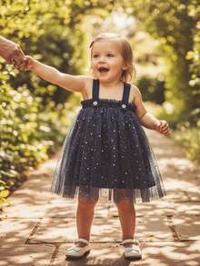 Vestido de verano sin mangas para niñas pequeñas, con lentejuelas, tirantes anchos, en capas de tul, informal, de princesa, bonito, para uso diario, ideal para niñas de 6 meses a 3 años. - Azul - Ver 5
