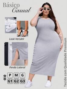 Women's Sleeveless Maxi Dress With Side Slit, Fitted, Bodycon, Casual, Street-Style, Formal, Party, Premium Cotton Rib Knit. - 淺灰色 - 查看 7