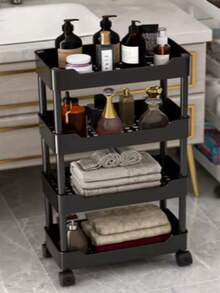 Carrito utilitario de plástico de 4 niveles con asa, carrito de almacenamiento multifuncional para oficina, sala de estar, cocina, organizador de almacenamiento móvil con ruedas 0803 - Negro - Ver 4