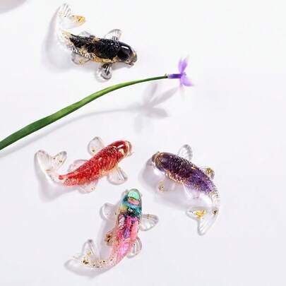 Natural Crystal, Crushed Stone, Dripping Glue, Small Fish, Koi Fish Shaped Aquarium Decoration, Office Desktop Decoration, Gift Car Decoration Home Decoration Ornaments, Living Room Decoration Ornaments, Holiday Decorations, Wall Stickers Decorations