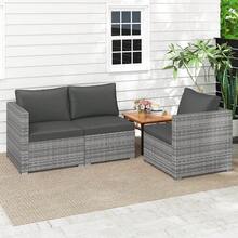 3PCS Patio Sectional Sofa Set, PE Rattan Modular Couch Furniture Set With Cushions Mix Gray/Mix Brown + Beige/Gray/Navy/Black - Black + Mix Gray - View 4