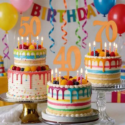 1pc Gold Birthday/Anniversary Cake Topper, Acrylic Number 18/40/50/60/70 Cake Decoration Accessory, Party Supplies, Birthday Party Decor, Anniversary Decor