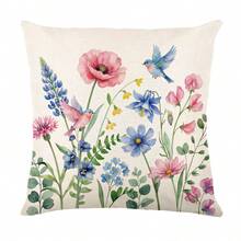 4 件装水彩花卉、蜂鸟、蝴蝶单面印花抱枕套，柔软舒适的涤纶面料，45x45 厘米（17.72x17.72 英寸），带拉链，可机洗，适用于家居装饰、客厅、卧室、门廊、花园、露台、酒店、咖啡馆、户外（仅含抱枕套，不含枕芯） - 彩色 - 查看 5