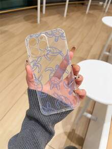 1pc Thick Transparent Anti-Drop UV Painted TPU Phone Case With Minimalist Cute Sea Turtle & Ocean Elements Design, Compatible With IPhone/ Galaxy/Pixel - Multicolor - View 5