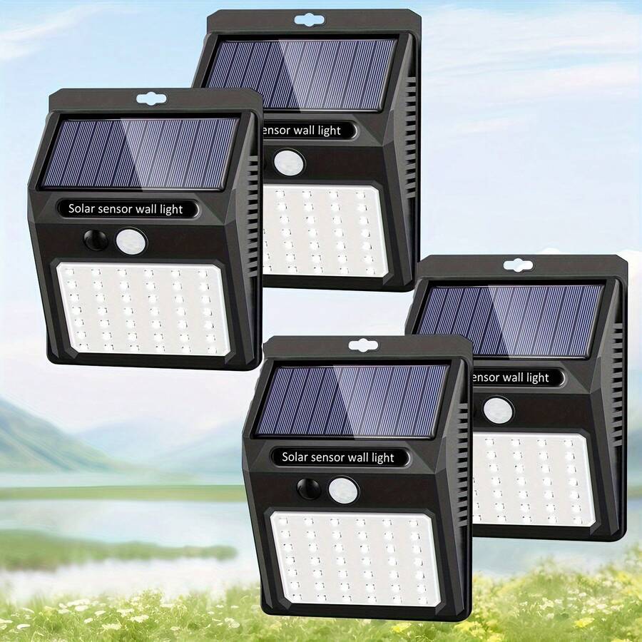 4 Packs Solar Lights Outdoor Waterproof Sensor Wireless Security Lights For Outdoor Decor Garden Fence Yard - Black - View 1