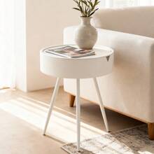 Bedside & Side Table | Modern Round Rattan Table For Living Room, Nightstand, Coffee, Cocktail Or Tea Table - White - View 1