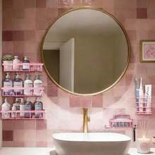 Space-Saving Bathroom Storage Rack - Easy To Install, No Drilling Required - Durable Hanging Organiser For Shampoo And Cosmetics - Bathroom Storage Rack And Shelves - Pink - View 9