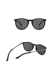 一副银黑色复古圆形金属框男女通用时尚眼镜，适合驾驶、街头摄影、旅行、时尚佩戴 - 黑色 - 查看 3