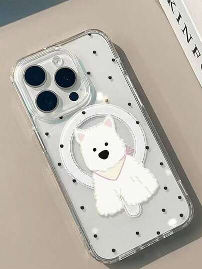 Wireless Charging Polka Dot Puppy Phone Case Compatible With IPhone 16, Cartoon Soft Edge 15, 13 Pro, New 14 Plus, 17/12 Pro AMX, Shockproof Full Coverage Phone Case For Women, 11
