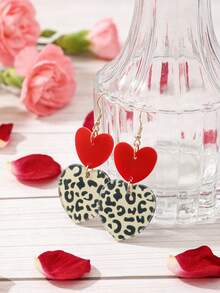 复古港式心形豹纹耳环，性感豹纹拼接情人节耳环 - 彩色 - 查看 2