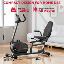 GartistGo Recumbent Exercise Bike, Recumbent Stationary Bike, 150KG Weight Capacity & 8-Level Resistance, Magnetic Recumbent Bike With LCD Monitor, Heart Rate Handle - Black - View 4