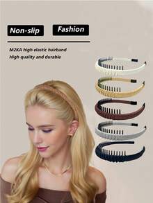 2/5pcs Ladies' Basic And Simple Shredded Hair Headband, With Teeth Anti-Slip Makeup Hairband, Elegant Style Hairband, Hair Accessory - Multicolor - View 6
