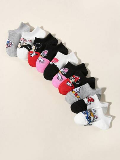 Disney 1/5/10 Pairs Spring/Summer Children/Girls Sports/Ankle Socks, Cute Cartoon Mouse/Minnie/Heart Pattern Decor, Fashionable Soft Breathable Moisture-Wicking Athletic Socks, Casual Lace Trim Socks, Suitable For Students Daily Wear, Holiday Gifts, Travel, Back To School, Random Color & Style