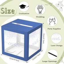 Clear Gift Cards Box Cards Receiving Box For Birthday Wedding Engagement Bridal Or  Shower Graduation Gender Reveal Anniversaries Party Decorations Supplies Blue And Silver - Clear Navy Silver - View 3