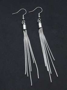 Bohemian Long Tassel Drop Dangle Earrings - Elegant Silvery Golden Chain Shiny Wire Ear Jewelry For Women Daily, Party, Vacation, And Valentines Day Festive Gift Or Mother Gifts - Multicolor - View 5