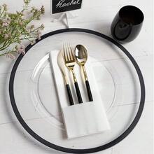 PARTY BARGAINS 13-Inch Charger Plates - 8 Pack, Clear Black Rim, Heavy-Duty Disposable Chargers For Elegant Dining - Ideal For Weddings And Formal Events - 黑邊 - 查看 5