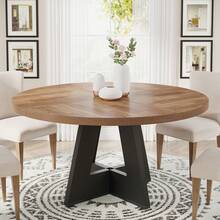 FINMIND 7 Inch Round Dining Table Wood Kitchen Table For Dining Room, 47" Dinner Room Tables For 4-6, Farmhouse Accent Furniture With Wooden Tabletop And Cross Base - Brown & Black - View 1