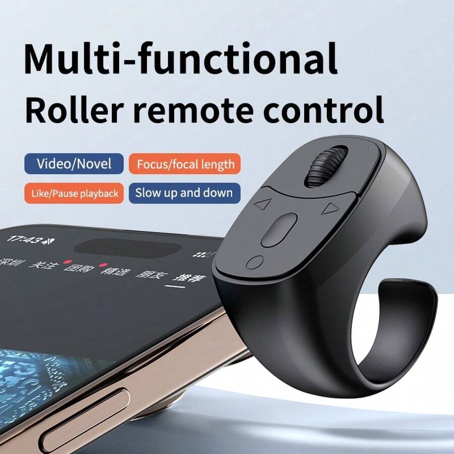 Scrolling Ring Remote Control For Major Social Media Platforms Shorts Video, Wireless Wireless Remote Control Ring For IPhone/Android, Camera For Phone, Hands-Free ScrollingMobile Phone Wireless Remote Control With Charging Case, Photo Controller, Selfie Artifact, Pulley Remote Control - Multicolor - View 1
