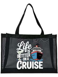 Nautical Style "Cruising Life Is Better" Mesh Tote Bag Set, Cruise Ship Theme, Reusable Lightweight Fabric Shoulder Bag With Portable Makeup Bag, Suitable For Daily Commuting, Travel, And Holiday Parties,Camping, Cruise Vacations, Beach, Ocean And Everyday Use, A Gift For Cruise Enthusiasts - Multicolor - View 13